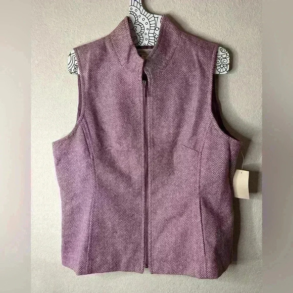 Coldwater Creek Vest Womens Herringbone Full Zip Wool Blend Sz 12 NWT - Picture 1 of 5